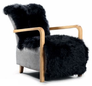 Fauteuil de salon de luxe en fausse fourrure noir gris naturel