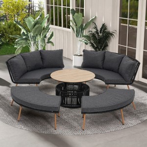 Casa Padrino conjunto de muebles de jardín de lujo gris / natural - 2 Sofás de jardín y 2 Bancos de jardín y 1 Mesa de jardín Casa Padrino conjunto de muebles de jardín de lujo gris / natural - 2 Sofás de jardín y 2 Bancos de jardín y 1 Mesa de jardín