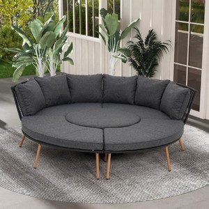 Casa Padrino Luxus Garten Möbel Set Grau / Naturfarben - 2 Gartensofas & 2 Gartenbänke & 1 Gartentisch