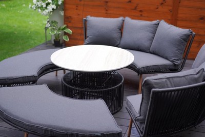 Casa Padrino Luxus Garten Möbel Set Grau / Naturfarben - 2 Gartensofas & 2 Gartenbänke & 1 Gartentisch