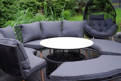 Casa Padrino Luxus Garten Möbel Set Grau / Naturfarben - 2 Gartensofas & 2 Gartenbänke & 1 Gartentisch