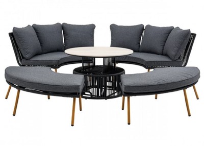 Casa Padrino Luxus Garten Möbel Set Grau / Naturfarben - 2 Gartensofas & 2 Gartenbänke & 1 Gartentisch