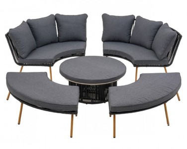 Casa Padrino Luxus Garten Möbel Set Grau / Naturfarben - 2 Gartensofas & 2 Gartenbänke & 1 Gartentisch