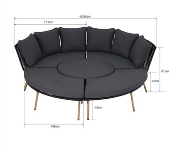 Casa Padrino Luxus Garten Möbel Set Grau / Naturfarben - 2 Gartensofas & 2 Gartenbänke & 1 Gartentisch