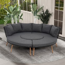 Casa Padrino conjunto de muebles de jardín de lujo gris / natural - 2 Sofás de jardín y 2 Bancos de jardín y 1 Mesa de jardín Casa Padrino conjunto de muebles de jardín de lujo gris / natural - 2 Sofás de jardín y 2 Bancos de jardín y 1 Mesa de jardín