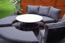 Casa Padrino conjunto de muebles de jardín de lujo gris / natural - 2 Sofás de jardín y 2 Bancos de jardín y 1 Mesa de jardín Casa Padrino conjunto de muebles de jardín de lujo gris / natural - 2 Sofás de jardín y 2 Bancos de jardín y 1 Mesa de jardín