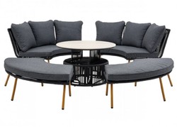 Casa Padrino conjunto de muebles de jardín de lujo gris / natural - 2 Sofás de jardín y 2 Bancos de jardín y 1 Mesa de jardín Casa Padrino conjunto de muebles de jardín de lujo gris / natural - 2 Sofás de jardín y 2 Bancos de jardín y 1 Mesa de jardín