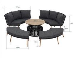 Casa Padrino conjunto de muebles de jardín de lujo gris / natural - 2 Sofás de jardín y 2 Bancos de jardín y 1 Mesa de jardín Casa Padrino conjunto de muebles de jardín de lujo gris / natural - 2 Sofás de jardín y 2 Bancos de jardín y 1 Mesa de jardín