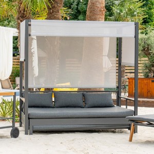 Casa Padrino Luxus Sonnenliege / Gartenliege mit Baldachin Grau H. 196 cm - Strand & Garten Möbel