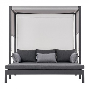 Casa Padrino Luxus Sonnenliege / Gartenliege mit Baldachin Grau H. 196 cm - Strand & Garten Möbel