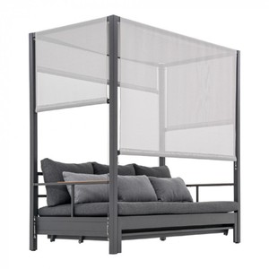 Casa Padrino Luxus Sonnenliege / Gartenliege mit Baldachin Grau H. 196 cm - Strand & Garten Möbel