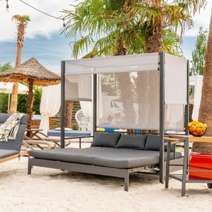 Casa Padrino tumbona de playa / tumbona de jardín de lujo con dosel gris A. 196 cm - Muebles de playa y jardín Casa Padrino tumbona de playa / tumbona de jardín de lujo con dosel gris A. 196 cm - Muebles de playa y jardín