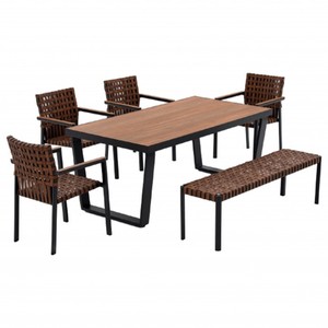 Casa Padrino Luxus Garten Möbel Set Braun / Grau - 1 Gartentisch & 4 Gartenstühle & 1 Gartenbank