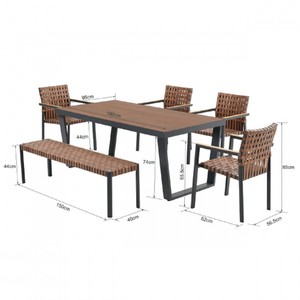 Casa Padrino Luxus Garten Möbel Set Braun / Grau - 1 Gartentisch & 4 Gartenstühle & 1 Gartenbank