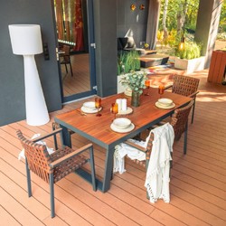 Casa Padrino conjunto de muebles de jardín de lujo marrón / gris - 1 Mesa de jardín y 4 Sillas de jardín y 1 Banco de jardín Casa Padrino conjunto de muebles de jardín de lujo marrón / gris - 1 Mesa de jardín y 4 Sillas de jardín y 1 Banco de jardín
