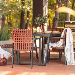 Casa Padrino conjunto de muebles de jardín de lujo marrón / gris - 1 Mesa de jardín y 4 Sillas de jardín y 1 Banco de jardín Casa Padrino conjunto de muebles de jardín de lujo marrón / gris - 1 Mesa de jardín y 4 Sillas de jardín y 1 Banco de jardín