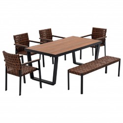Casa Padrino conjunto de muebles de jardín de lujo marrón / gris - 1 Mesa de jardín y 4 Sillas de jardín y 1 Banco de jardín Casa Padrino conjunto de muebles de jardín de lujo marrón / gris - 1 Mesa de jardín y 4 Sillas de jardín y 1 Banco de jardín