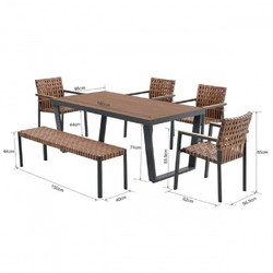 Casa Padrino conjunto de muebles de jardín de lujo marrón / gris - 1 Mesa de jardín y 4 Sillas de jardín y 1 Banco de jardín Casa Padrino conjunto de muebles de jardín de lujo marrón / gris - 1 Mesa de jardín y 4 Sillas de jardín y 1 Banco de jardín