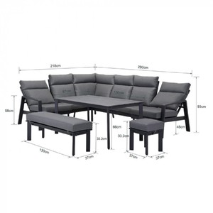 Casa Padrino Luxus Garten Möbel Set Grau - 1 Tisch & 1 Ecksofa & 1 Sitzbank & 1 Hocker