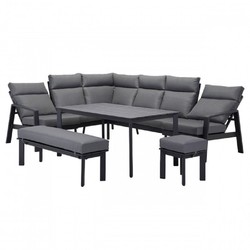 Casa Padrino ensemble de meubles de jardin de luxe gris - 1 Table & 1 Canapé d'Angle & 1 Banc & 1 Tabouret
