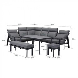 Casa Padrino ensemble de meubles de jardin de luxe gris - 1 Table & 1 Canapé d'Angle & 1 Banc & 1 Tabouret