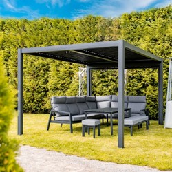 Casa Padrino ensemble de meubles de jardin de luxe gris - 1 Table & 1 Canapé d'Angle & 1 Banc & 1 Tabouret