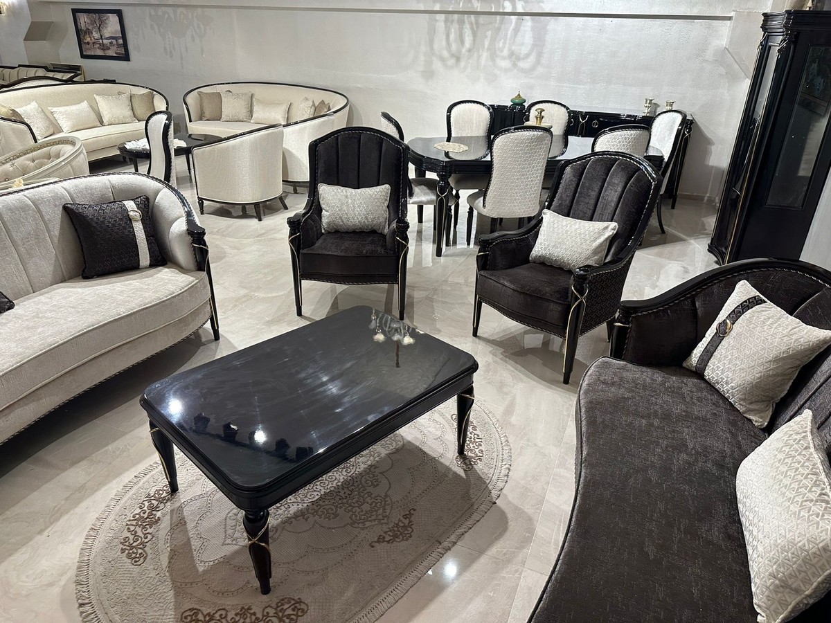 Sofá de salón barroco de lujo crema negro oro Sofá de salón barroco de lujo crema negro oro