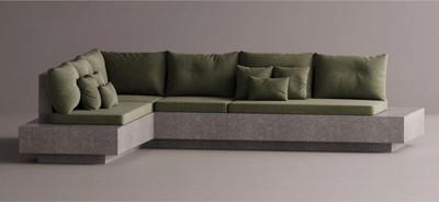 Luxus Wohnzimmer Hotel Outdoor Garten Ecksofa Grün Grau