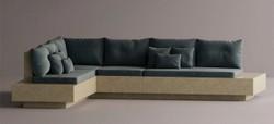Casa Padrino sofá esquinero de lujo azul oscuro / crema 335 x 265 cm - Sofá modular de hormigón resistente a la intemperie