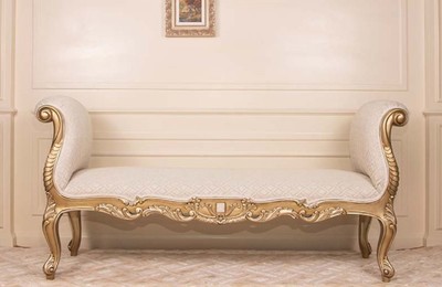 Magnifique banc baroque de luxe blanc or