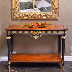 Prunkvolle Luxus Barock Massivholz Konsole Braun Schwarz Gold