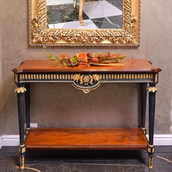 Magnifique console baroque de luxe en bois massif marron noir or