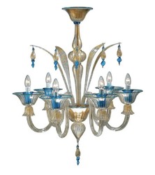 Magnifico lampadario barocco di lusso in vetro cristallo oro blu