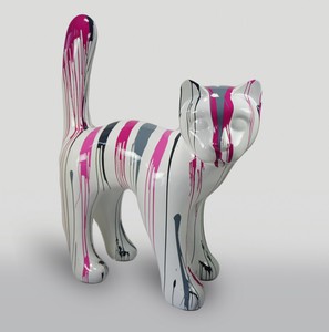 XXL Garten Deko Skulptur Figur Katze Grau Bunt XXL Garten Deko Skulptur Figur Katze Grau Bunt