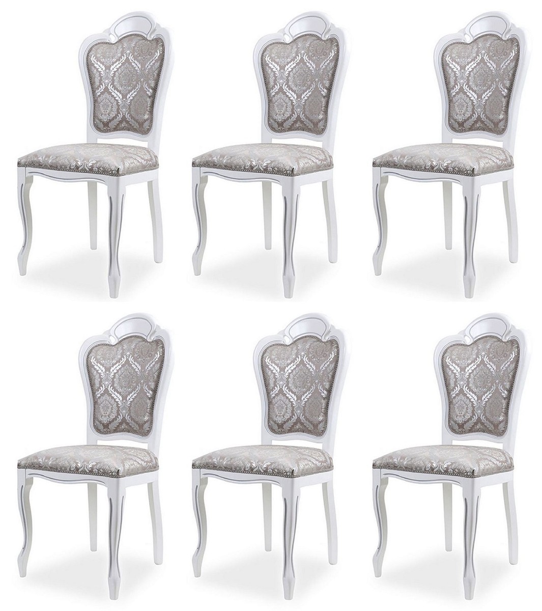 Set di 6 sedie da pranzo barocche di lusso grigio bianco Set di 6 sedie da pranzo barocche di lusso grigio bianco