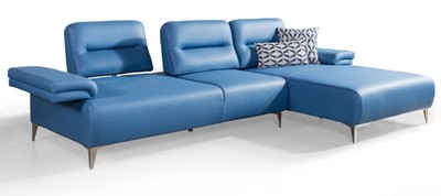 Luxus Wohnzimmer Hotel Kunstleder Sofa Ecksofa Blau Silber
