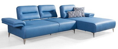 Casa Padrino Luxus Kunstleder Ecksofa Blau / Silber 285 x 182 cm - Wohnzimmer Möbel