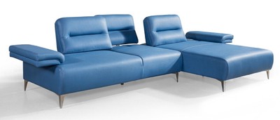 Casa Padrino Luxus Kunstleder Ecksofa Blau / Silber 285 x 182 cm - Wohnzimmer Möbel