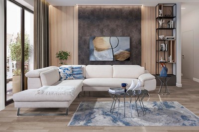 Luxus Wohnzimmer Hotel Sofa Ecksofa Creme Silber