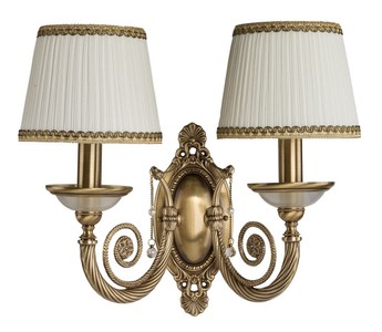 Casa Padrino lámpara de pared doble barroco de lujo latón con pátina / blanco / oro A. 34 cm