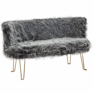 Casa Padrino luxury living room faux fur sofa gray / brass 134 cm Casa Padrino luxury living room faux fur sofa gray / brass 134 cm