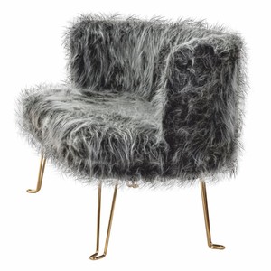 Casa Padrino Luxus Wohnzimmer Kunstfell Sofa Grau / Messing 134 cm