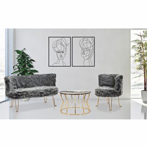 Casa Padrino Luxus Wohnzimmer Kunstfell Sofa Grau / Messing 134 cm