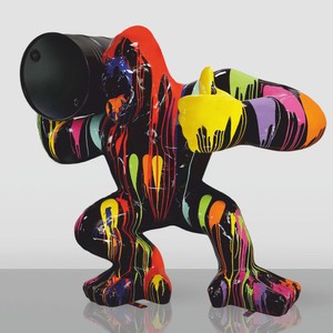 Scultura decorativa XXL gorilla con botte nero colorato Scultura decorativa XXL gorilla con botte nero colorato