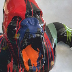 XXL Deko Skulptur Gorilla mit Fass Schwarz Bunt XXL Deko Skulptur Gorilla mit Fass Schwarz Bunt
