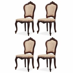 Magnífico conjunto de 4 sillas de comedor barrocos de lujo beige marrón Magnífico conjunto de 4 sillas de comedor barrocos de lujo beige marrón