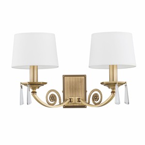 Casa Padrino lámpara de pared doble de cristal barroco de lujo latón con pátina / blanco 47 cm Casa Padrino lámpara de pared doble de cristal barroco de lujo latón con pátina / blanco 47 cm