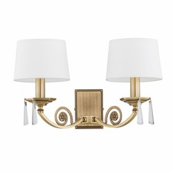 Casa Padrino lampada da parete doppia in cristallo barocco di lusso ottone con patina / bianco 47 cm Casa Padrino lampada da parete doppia in cristallo barocco di lusso ottone con patina / bianco 47 cm