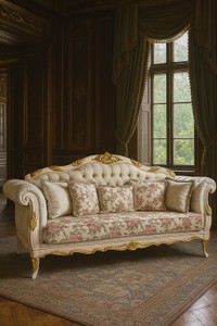 Prunkvolles Barock Wohnzimmer Sofa mit Blumenmuster Weiß Gold