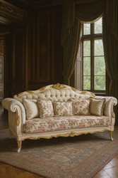 Prunkvolles Barock Wohnzimmer Sofa mit Blumenmuster Weiß Gold Prunkvolles Barock Wohnzimmer Sofa mit Blumenmuster Weiß Gold